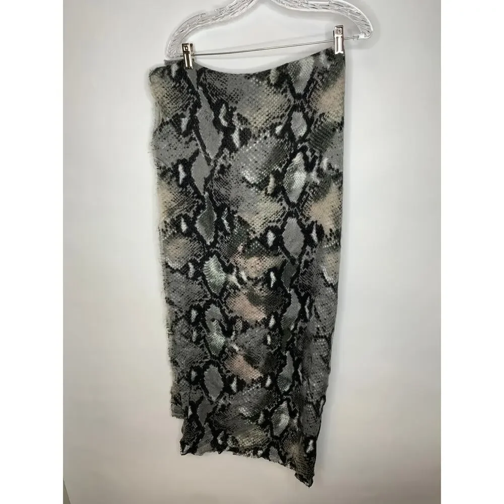 Black Gray Snakeprint Fuzzy Soft Wide Blanket Scarf